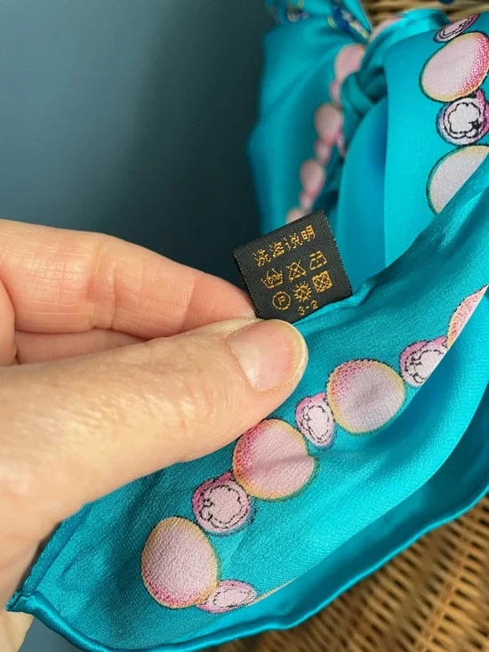 Vibrant Turquoise Silk Scarf with Tassel Print 42 x 42 - Picture 7 of 16